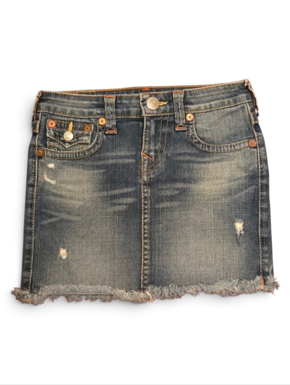 Y2K True Religion Girls "Laylaa" Distressed Denim Mini Skirt Size 12